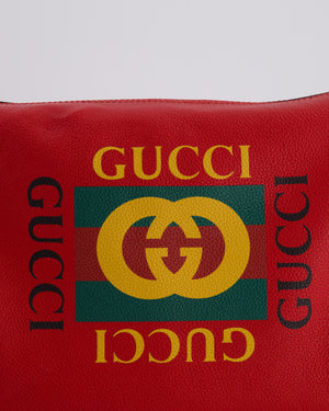 Gucci GG Logo Red Pebbled Leather Clutch Bag