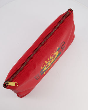 Gucci GG Logo Red Pebbled Leather Clutch Bag