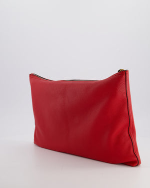 Gucci GG Logo Red Pebbled Leather Clutch Bag