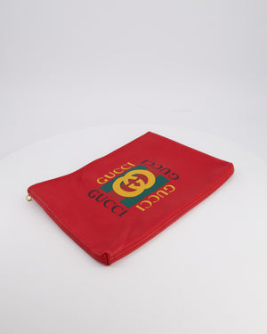 Gucci GG Logo Red Pebbled Leather Clutch Bag
