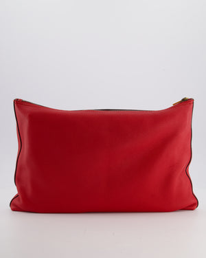 Gucci GG Logo Red Pebbled Leather Clutch Bag