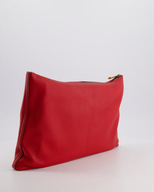 Gucci GG Logo Red Pebbled Leather Clutch Bag
