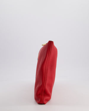Gucci GG Logo Red Pebbled Leather Clutch Bag