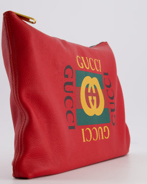 Gucci GG Logo Red Pebbled Leather Clutch Bag