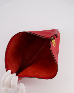 Gucci GG Logo Red Pebbled Leather Clutch Bag