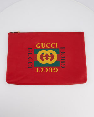 Gucci GG Logo Red Pebbled Leather Clutch Bag