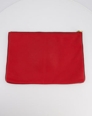 Gucci GG Logo Red Pebbled Leather Clutch Bag