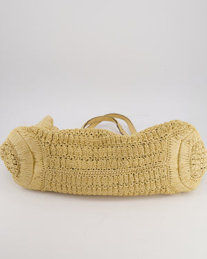 Valentino Beige Crochet Tote Bag with Gold Logo Detail