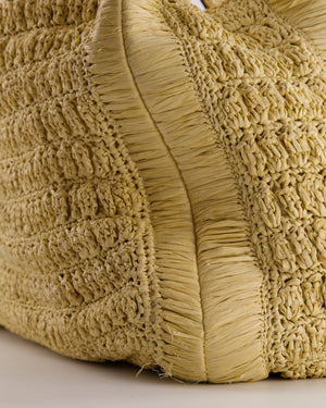 Valentino Beige Crochet Tote Bag with Gold Logo Detail