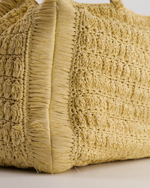 Valentino Beige Crochet Tote Bag with Gold Logo Detail