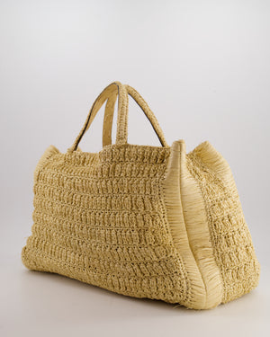 Valentino Beige Crochet Tote Bag with Gold Logo Detail