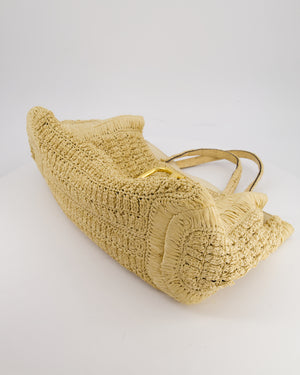 Valentino Beige Crochet Tote Bag with Gold Logo Detail
