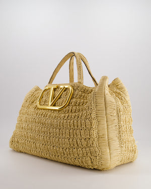Valentino Beige Crochet Tote Bag with Gold Logo Detail