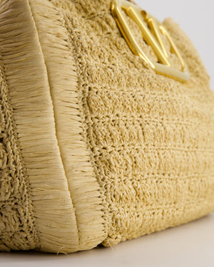 Valentino Beige Crochet Tote Bag with Gold Logo Detail
