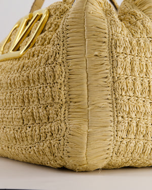 Valentino Beige Crochet Tote Bag with Gold Logo Detail