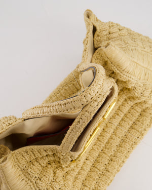 Valentino Beige Crochet Tote Bag with Gold Logo Detail