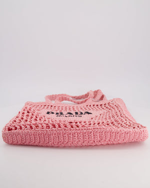 Prada Pink Raffia Tote Bag with Black Logo Detail RRP £1500