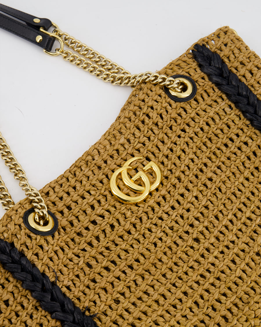 Gucci GG Marmont Brown & Black Raffia Tote Bag
