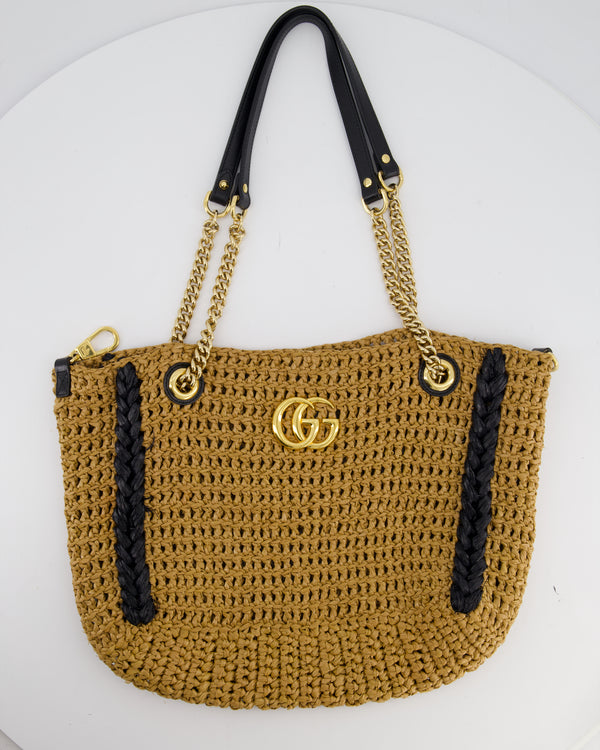 Gucci GG Marmont Brown & Black Raffia Tote Bag