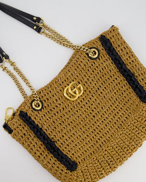 Gucci GG Marmont Brown & Black Raffia Tote Bag