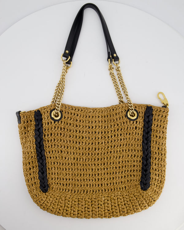Gucci GG Marmont Brown & Black Raffia Tote Bag