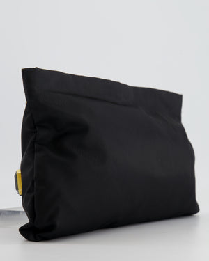 Prada Black Nylon Clutch Bag with Rhinestones Appliqué and Gold Logo