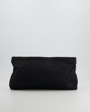 Prada Black Nylon Clutch Bag with Rhinestones Appliqué and Gold Logo