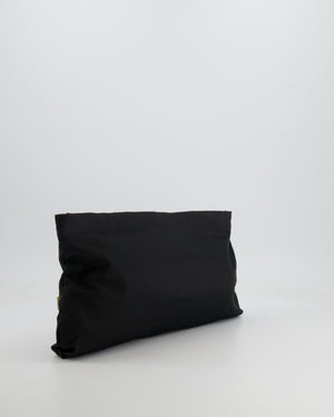Prada Black Nylon Clutch Bag with Rhinestones Appliqué and Gold Logo