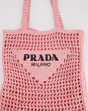 Prada Pink Raffia Tote Bag with Black Logo Detail RRP £1500