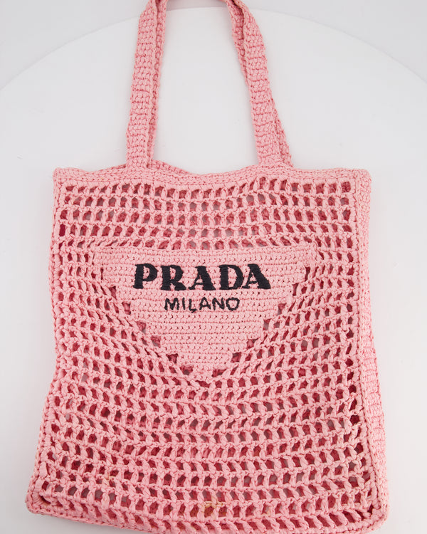 Prada Pink Raffia Tote Bag with Black Logo Detail RRP £1500