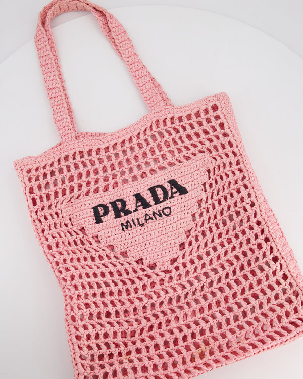 Prada Pink Raffia Tote Bag with Black Logo Detail RRP £1500