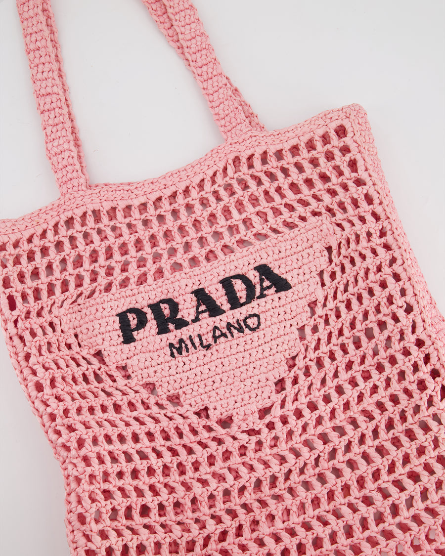Prada Pink Raffia Tote Bag with Black Logo Detail RRP £1500