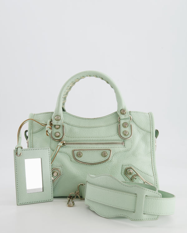 Balenciaga Pastel Green Leather Mini City Bag with Silver Hardware RRP £1,550