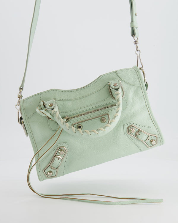 Balenciaga Pastel Green Leather Mini City Bag with Silver Hardware RRP £1,550