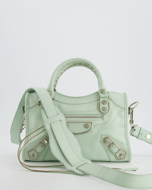 Balenciaga Pastel Green Leather Mini City Bag with Silver Hardware RRP £1,550