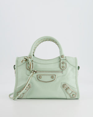 Balenciaga Pastel Green Leather Mini City Bag with Silver Hardware RRP £1,550