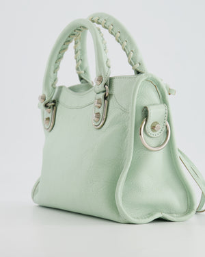 Balenciaga Pastel Green Leather Mini City Bag with Silver Hardware RRP £1,550