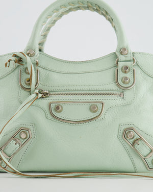 Balenciaga Pastel Green Leather Mini City Bag with Silver Hardware RRP £1,550