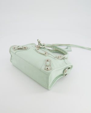 Balenciaga Pastel Green Leather Mini City Bag with Silver Hardware RRP £1,550
