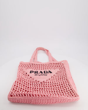 Prada Pink Raffia Tote Bag with Black Logo Detail RRP £1500