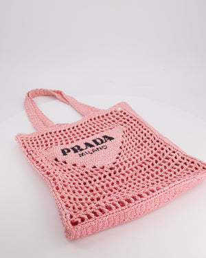 Prada Pink Raffia Tote Bag with Black Logo Detail RRP £1500