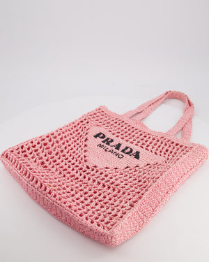 Prada Pink Raffia Tote Bag with Black Logo Detail RRP £1500