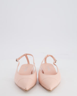 Chanel Baby Pink Patent Calfskin Leather Cap Toe Slingback Flats with Silver CC Logo Detail Size EU 37