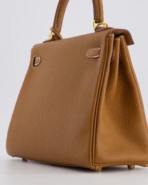 *RARE & FIRE PRICE* Hermès Kelly 25 Retourne Bag in Gold Togo Leather with Gold Hardware