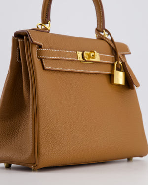 *RARE & FIRE PRICE* Hermès Kelly 25 Retourne Bag in Gold Togo Leather with Gold Hardware