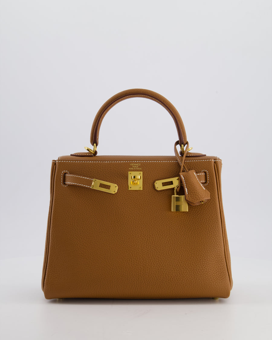 *RARE & FIRE PRICE* Hermès Kelly 25 Retourne Bag in Gold Togo Leather with Gold Hardware