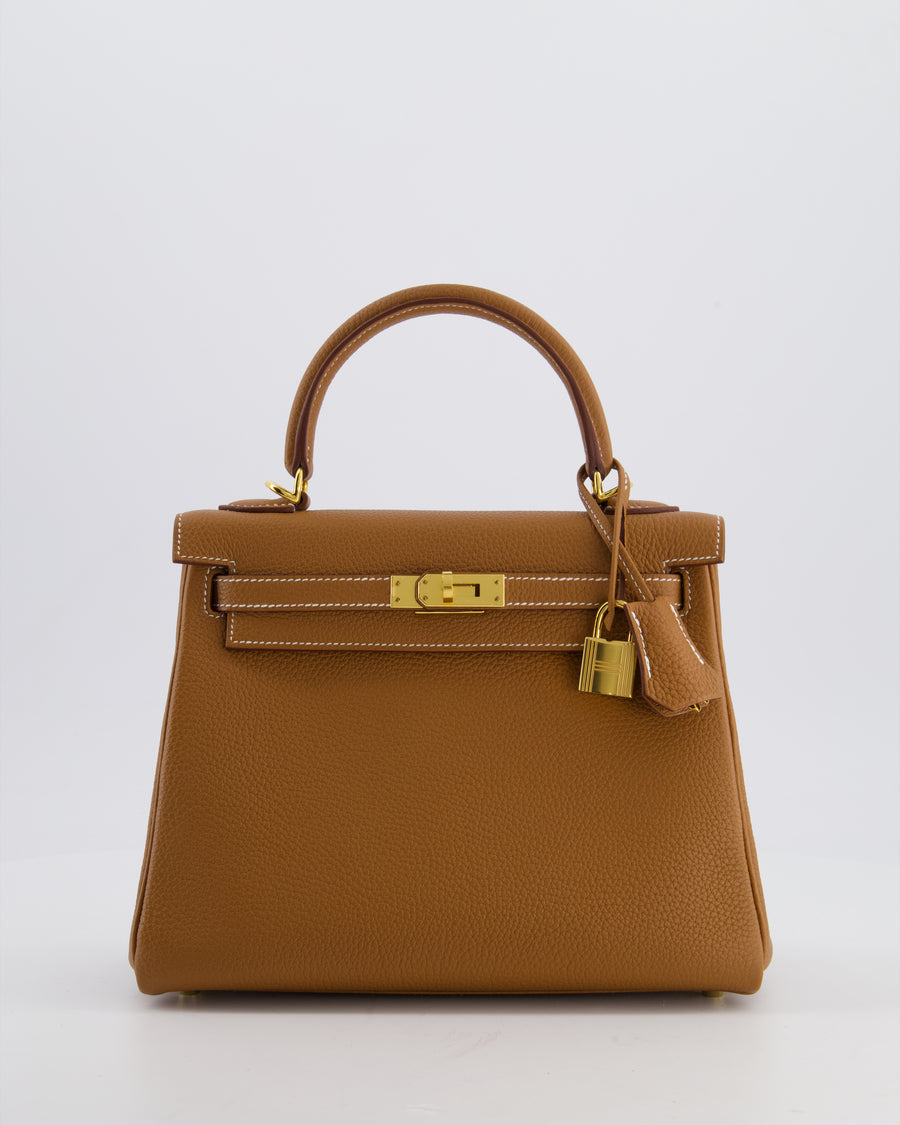 *RARE & FIRE PRICE* Hermès Kelly 25 Retourne Bag in Gold Togo Leather with Gold Hardware