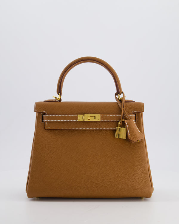 *RARE & FIRE PRICE* Hermès Kelly 25 Retourne Bag in Gold Togo Leather with Gold Hardware