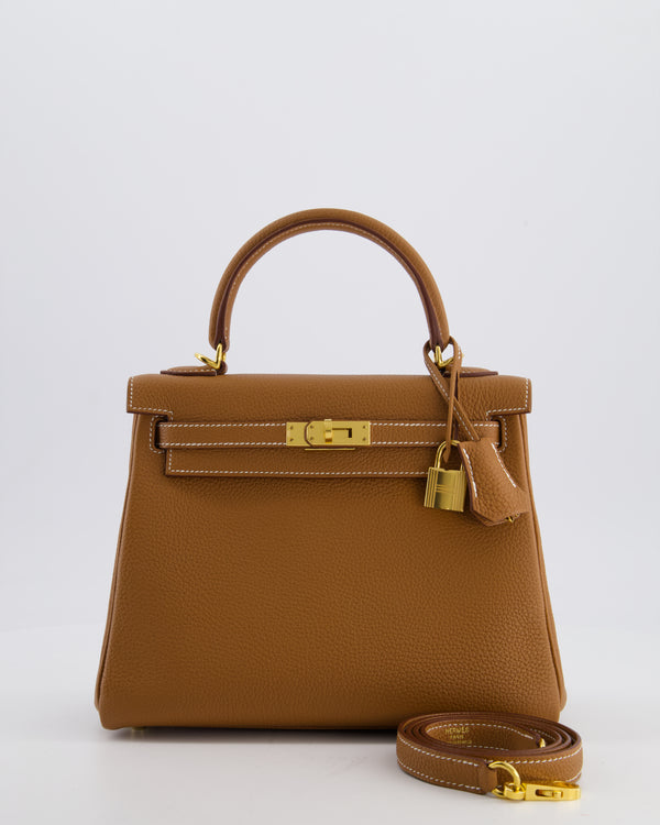 *RARE & FIRE PRICE* Hermès Kelly 25 Retourne Bag in Gold Togo Leather with Gold Hardware