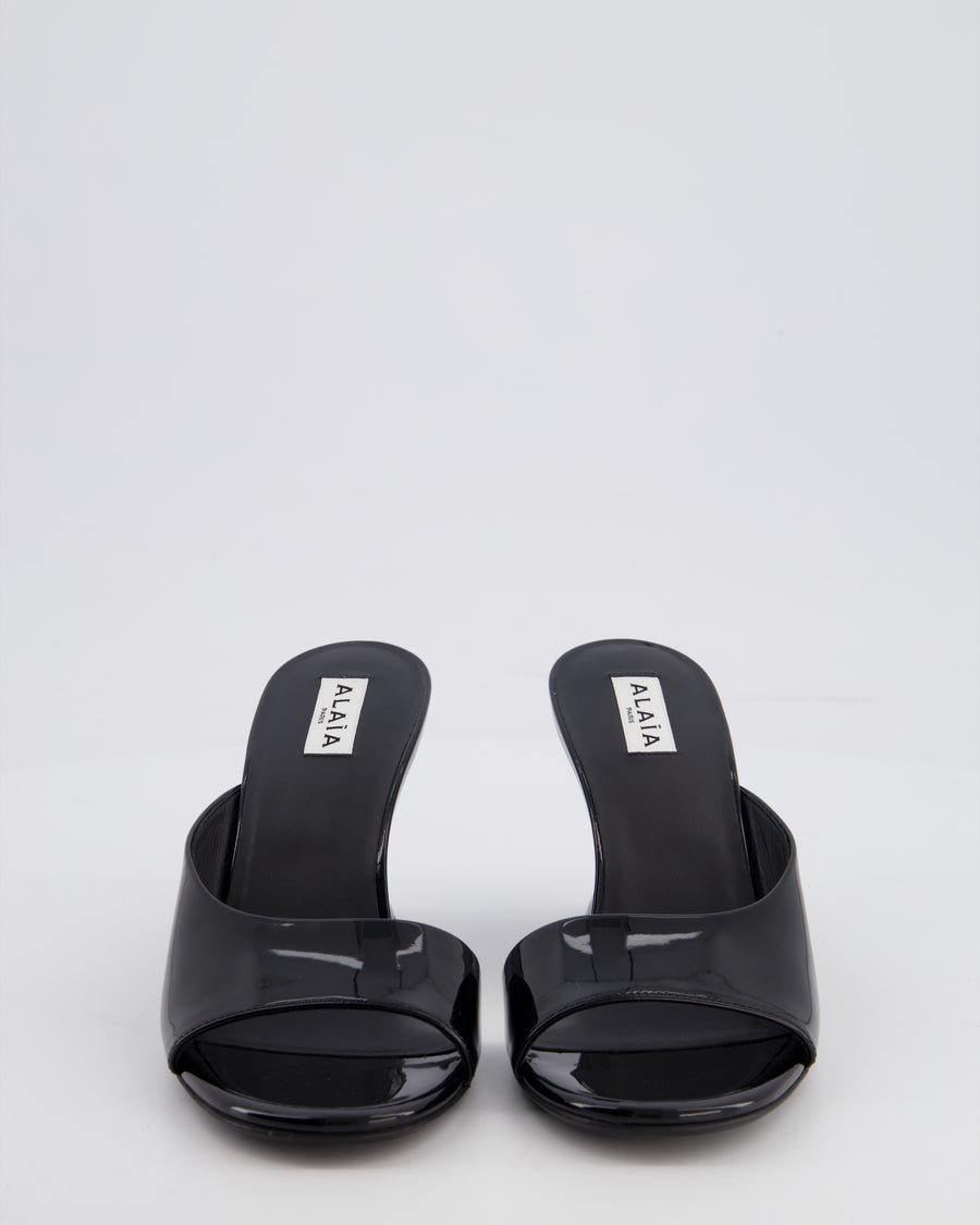 Alaïa Black Curve 75 Patent Leather Wedge Mules Size EU 37